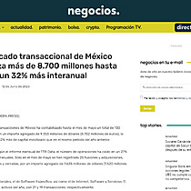 El mercado transaccional de Mxico moviliza ms de 8.700 millones hasta mayo, un 32% ms interanual